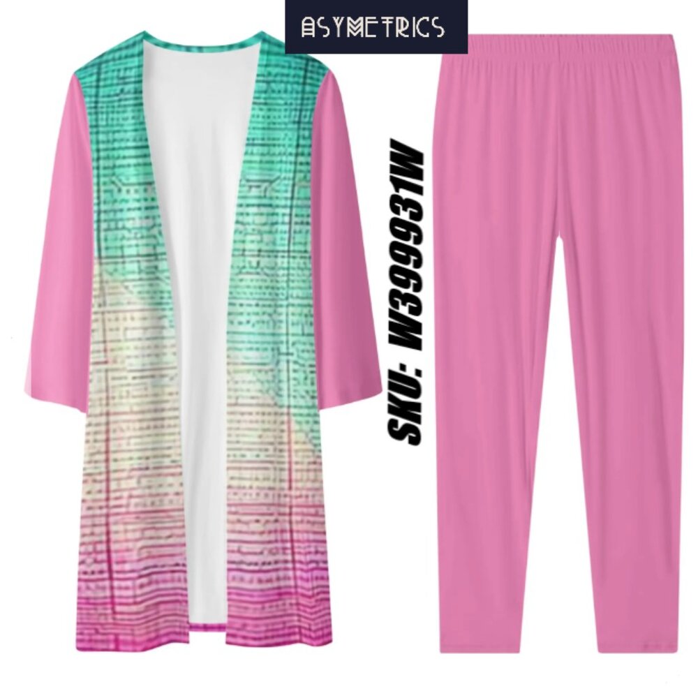 New Asymetrics Women's Pink/Green Long Sleeve Cardigan and Leggings Sets